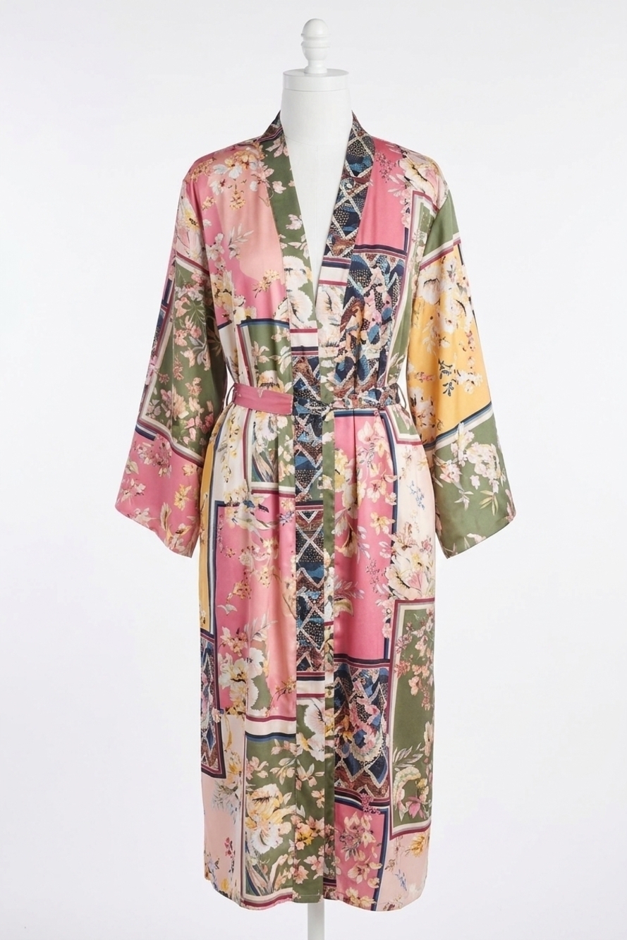 NEW PAPARAZZI print duster with self-tie belt in patchwork